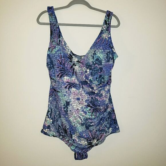 LE COVE PURPLE BLUE PRINT SWIMSUIT ONE PIECE SIZE 24 - Picture 1 of 8